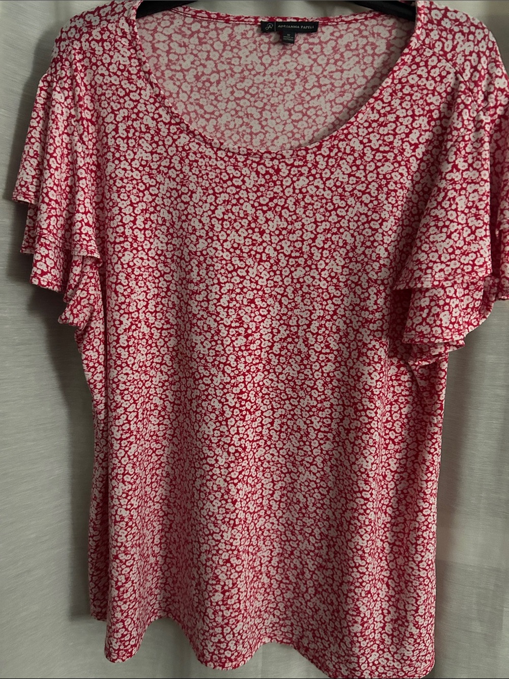 Adrianna Papell Pink Floral Ruffle Sleeve Tee